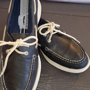 Sperry Mens 10M Black Leather Boat Shoes Worn Indoors Twice Like NEW!!!